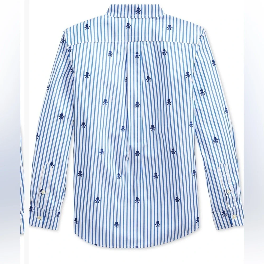 Ralph Lauren Kids White and Blue Striped Button Down Shirt